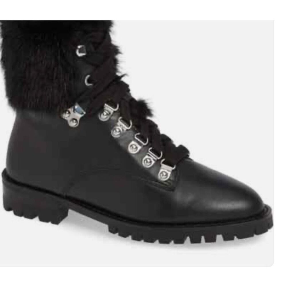 Rebecca Minkoff Jaylin Black Leather Ankle Combat Boots Faux Fur Sz11 $259